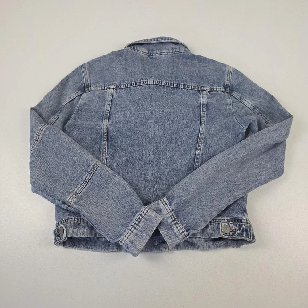 Free People Jacket Womens Small Blue Denim Cropped Trucker Button Front - Picture 11 of 13